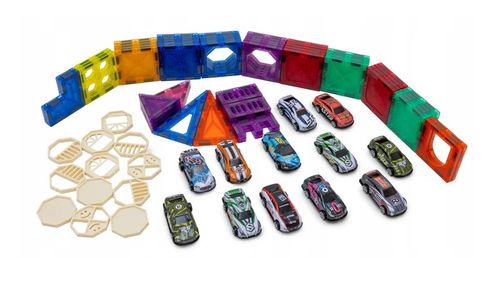 KLOCKI MAGNETYCZNE KONSTRUKCYJNE EDUKACYJNE DLA DZIECKA TOR SAMOCHODOWY 82E na Arena.pl