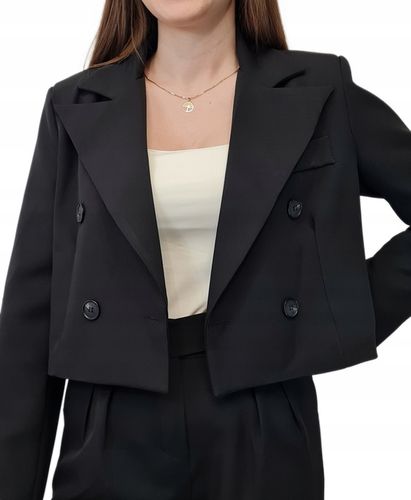 Modna MARYNARKA KRÓTKA Czarna, Nowoczesny Żakiet Damski do Garnituru, r. S na Arena.pl