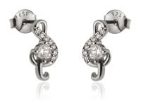 Delikatne rodowane srebrne kolczyki klucz wiolinowy białe cyrkonie srebro 925 K3073