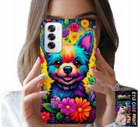 ETUI DO OPPO RENO12 5G - KWIACISTE WZORY PIESEK PIES JORK PLECKI