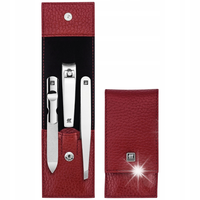 ZWILLING CLASSIC INOX Zestaw manicure czerwone skórzane etui, 3 elementy