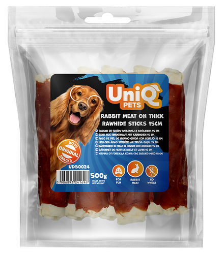 UNIQ PETS Przysmak dla psa paluch ze skóry wołowej z królikiem 500g na Arena.pl