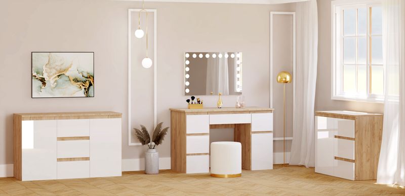 KOMODA MEGAN 120 DĄB ZŁOTY / BIAŁE FRONTY POŁYSK  do salonu sypialni zdjęcie 10