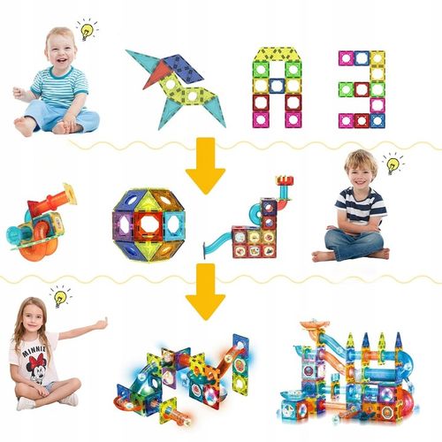 KLOCKI MAGNETYCZNE KONSTRUKCYJNE EDUKACYJNE ZESTAW 110EL PANELE 3D ŚWIECĄCY na Arena.pl