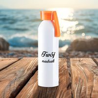 Biały bidon 650 ml z Twoim nadrukiem z pomarańczową nakrętką