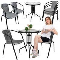 ZESTAW MEBLI OGRODOWYCH NA BALKON STÓŁ FI60 + 2x KRZESŁO LORETTO SZARY