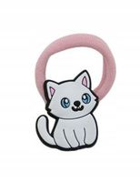 Dziewczęca różowa gumka do włosów biały kotek 3cm