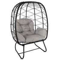 Fotel stojący, kokon ogrodowy z poduszką – czarny kosz, szare siedzisko KS202B