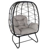 Fotel stojący, kokon ogrodowy z poduszką – czarny kosz, szare siedzisko KS202B