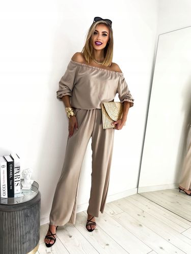Komplet damski spodnie OVERSIZE kieszenie bluzka hiszpanka lekki S/M na Arena.pl