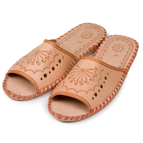 Damskie klapki skórzane naturalne zdjęcie 1