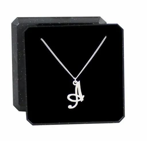 Naszyjnik srebrny z LITERKĄ A łańcuszek pancerka pudełko 45 cm zdjęcie 2