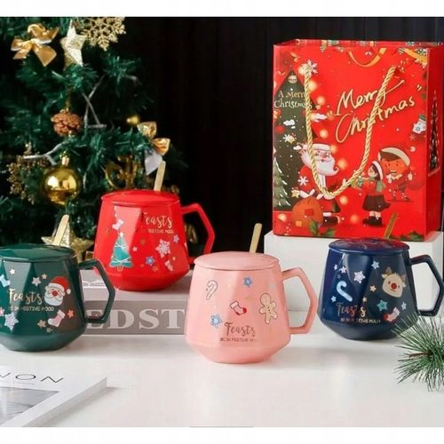 KUBEK ŚWIĄTECZNY - zestaw z pokrywką i łyżeczką 250 ml, Czerwony na Arena.pl