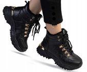 Obuwie ZIMOWE damskie buty Trapery na platformie OCIEPLANE czarne