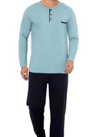 Piżama męska na prezent długi rękaw długie spodnie bawełniana M turkusowa