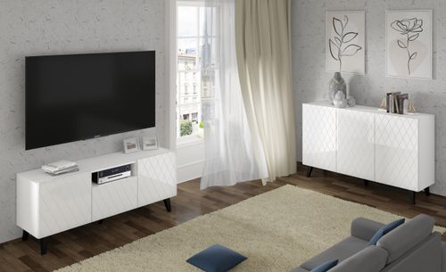 Szafka RTV DIUNA 145 cm 2D1K na nóżkach biały połysk na Arena.pl