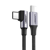 kątowy kabel przewód usb-c power delivery 60w 20v 3a 1m czarno-szary