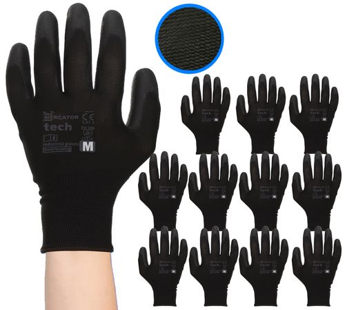 rękawice robocze mercator tech black+black pu - m - 12 par na Arena.pl