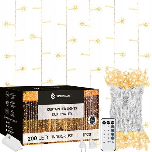 KURTYNA ŚWIETLNA 200 LED 3x2m SOPLE LAMPKI GIRLANDA BIAŁE PILOT NA OKNO na Arena.pl