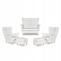 Zestaw uszak Gaja ekoskóra skaj sofa fotele pufy biały