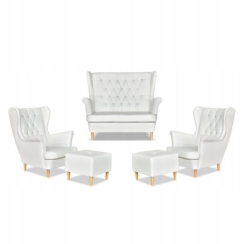 Zestaw uszak Gaja ekoskóra skaj sofa fotele pufy biały na Arena.pl