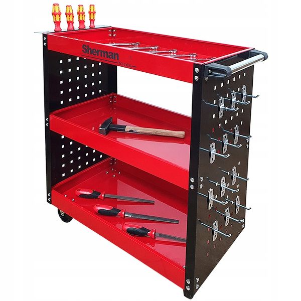 Wózek trzypółkowy warsztatowy narzędziowy 3PA cz ze ściankami Sherman zdjęcie 5