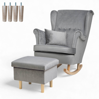 Szary Fotel Bujany + Podnóżek ze schowkiem + Nogi + Poduszka