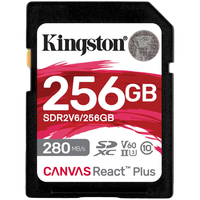 kingston 256gb sdxc canvas react plus sdxc uhs-ii 280r/150w u3 v60