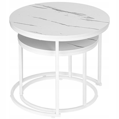 STOLIK KAWOWY OKRĄGŁY 2W1 BIAŁY MARMUR ZESTAW 2 STOLIKÓW KAWOWYCH na Arena.pl