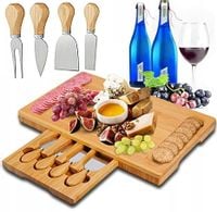 Deska do serów i wędlin bambusowa + zestaw noży