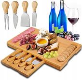 Deska do serów i wędlin bambusowa + zestaw noży