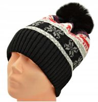 CZAPKA ZIMOWA z POMPONEM Czarna WYGODNA Miękka OCIEPLANA męska damska