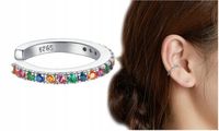 Kolczyk Nausznica Kolorowe Cyrkonie Nausznica Srebro 925