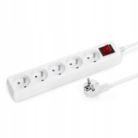 5 METROWY PRZEDŁUŻACZ SIECIOWY LISTWA ZASIALAJĄCA 5 GNIAZD WŁĄCZNIK BIAŁY