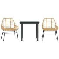 3-częściowy zestaw obiadowy do ogrodu, brązowy polirattan szkło
