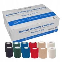 12x BANDAŻ KOHEZYJNY ELASTYCZNY SAMOPRZYLEPNY 7,5cmx4,5m kolor zestaw 12szt