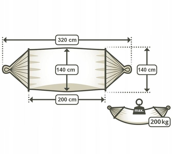 Hamak z poprzeczką dwuosobowy beżowy zdjęcie 12