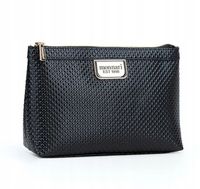 Monnari - elegancka kosmetyczka damska drobne romby czarny lakier CSM0120