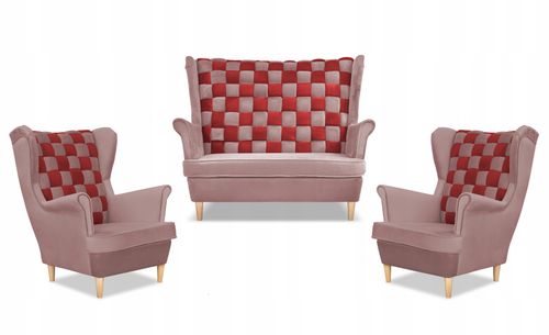 Zestaw uszak CAROL DUO sofa fotele Family Meble różowo - czerwony na Arena.pl