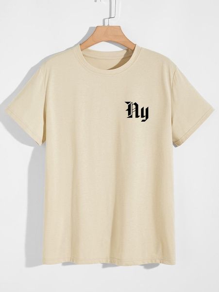 R32D011 BEŻOWY T-SHIRT KOSZULKA NADRUK SHEIN L zdjęcie 1