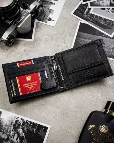 Portfel męski skórzany mały PETERSON ochrona RFID na karty pudełko prezent na Arena.pl