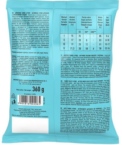 Drożdże X-PURE 21,3% TURBO 360g na 100 litrów na Arena.pl