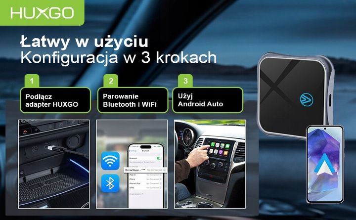 HUXGO bezprzewodowy adapter samochodowy do Android Auto zdjęcie 9