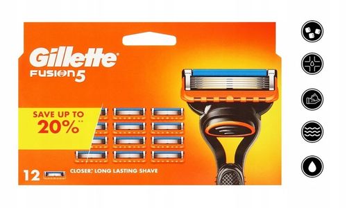 ORYGINALNE WKŁADY OSTRZA NOŻYKI WYMIENNE DO MASZYNKI GILLETTE FUSION 5 x12 na Arena.pl