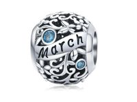 Rodowany srebrny charms do pandora miesiąc marzec month march cyrkonie srebro 925 CHARM216