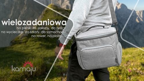 SOLIDNA TORBA TERMICZNA NA LUNCH PIKNIK 2 KOMORY + KIESZENIE PASEK SZARA na Arena.pl