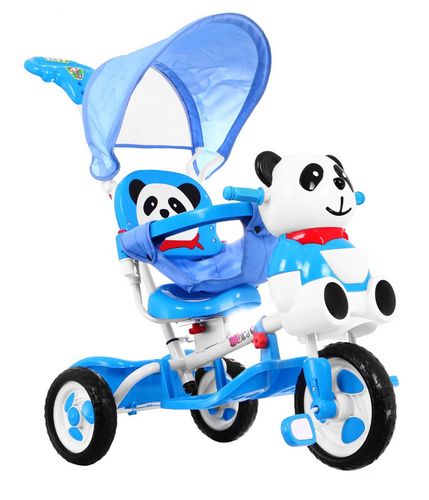 3-Kołowy Rowerek Dla Dzieci Panda Niebieski + Dźwięki + Daszek + Barierka na Arena.pl