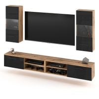 Meblościanka Szafka Rtv Salon Witryna Nowoczesna 240cm Wotan Czarny Połysk