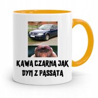 Kubek Żółty Śmieszny Zabawny Kawa Czarna Jak Pasat Z Nadrukiem Ze Zdjęciem