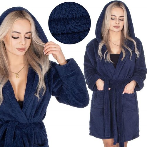 SZLAFROK DAMSKI CIEPŁY Z KAPTUREM R.S/M WIĄZANY W TALII GRUBY DŁUGI MIĘKKI na Arena.pl